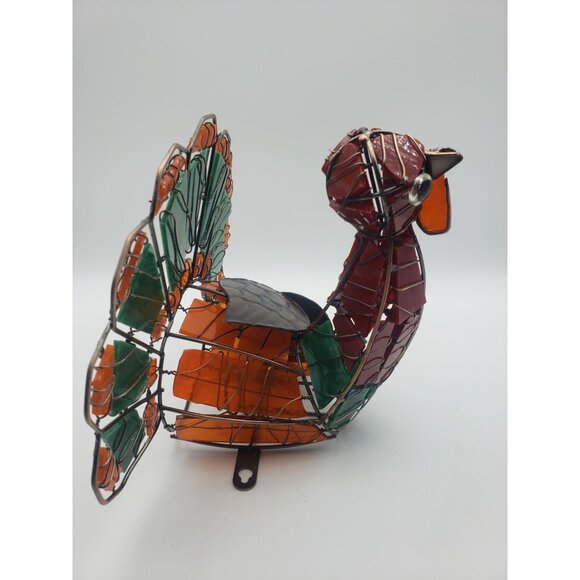 Stained Slag Glass Turkey Figurine Tabletop Decor Lamp FOR PARTS ONLY - Picture 7 of 8